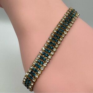 Gold-Tone Blue & Clear Rhinestone Tennis Bracelet